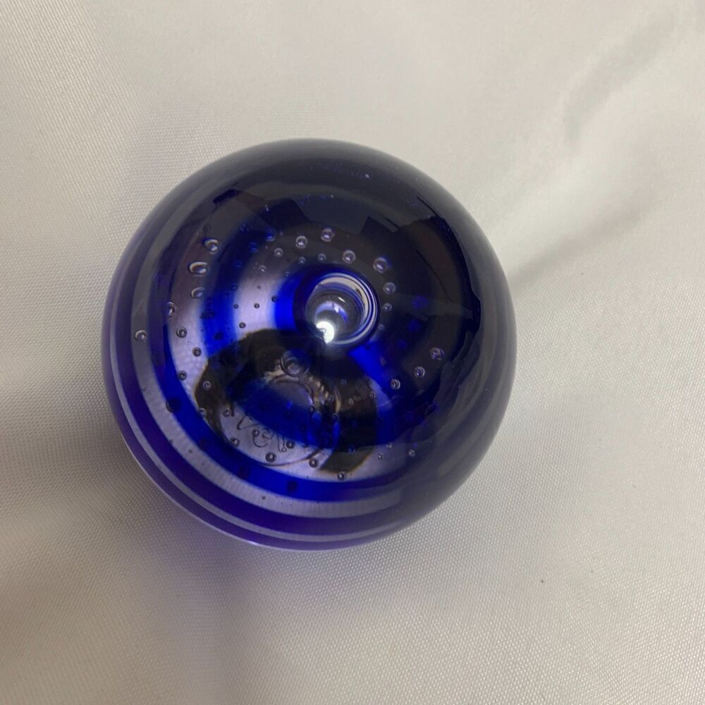 Vintage Paperweight. Spiraling Royal Blue Stripes with illusion of bubbles